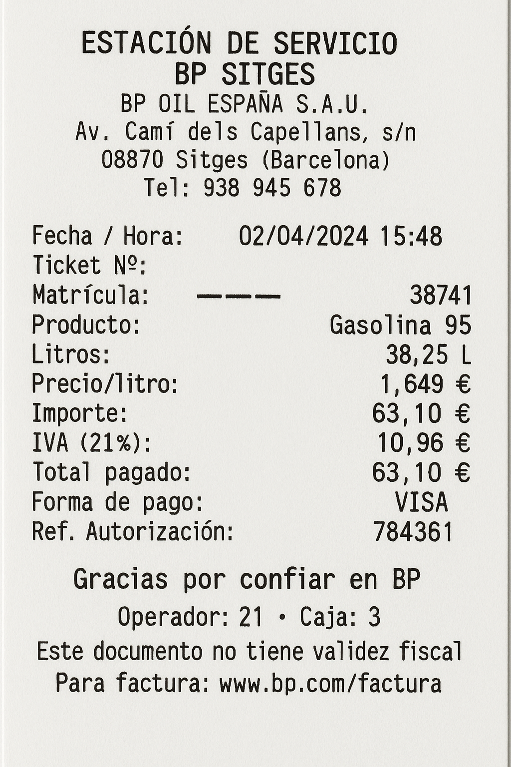 Factura de ejemplo de fraude 2
